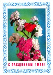 С праздником 1 мая, советская открытка, цветы и яблоневый цвет, 1977